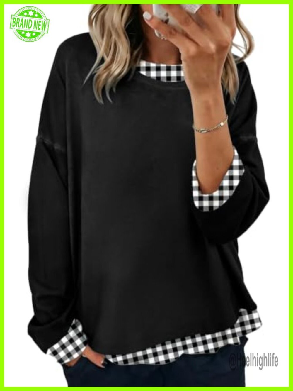 Oversized Crewneck Sweatshirt Long Sleeve Faux Layer Pullover Casual